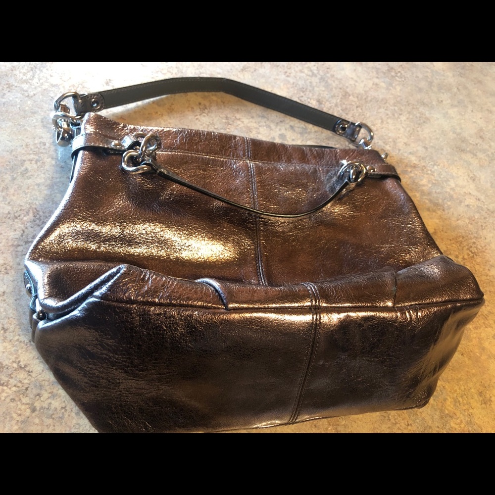 Coach Brooke Metallic Pewter Slouch Hobo Bag barely used - Picture 5 of 10